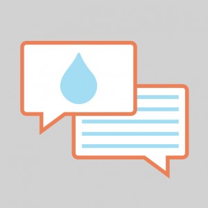 An icon showing a quote bubble with a water drop and a quote bubble with blue lines