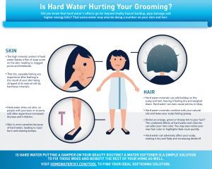 A diagram showing how hard water can negatively impact skin and hair